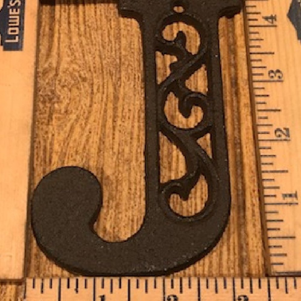 Cast Iron Letter "J" 4 5/8"tall Ornate Raw Cast Iron Ready to Paint 0184-0557-J